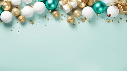 a blue and white christmas background with gold and white ornaments.  generative ai