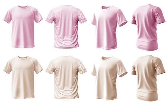 Blank T Shirt color light pink template front and back view on