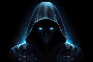 Ghostly Hacker In Hood Cyber Horror Symbol. Сoncept - obrazy, fototapety, plakaty