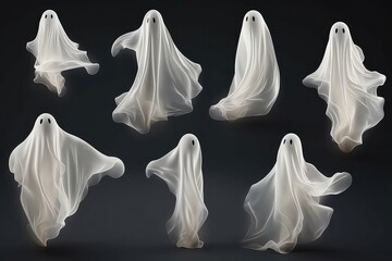 Halloween Ghosts On Background, Featuring Spirit Figures - obrazy, fototapety, plakaty