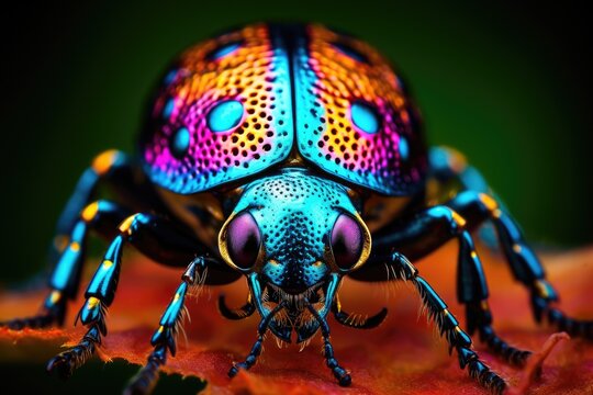 Macro shots of colorful beetle insects 