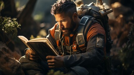 Captivated Pages: Man Immersed in Reading