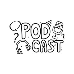 Hand Drawn Podcast Calligraphy Text Vector Design.
