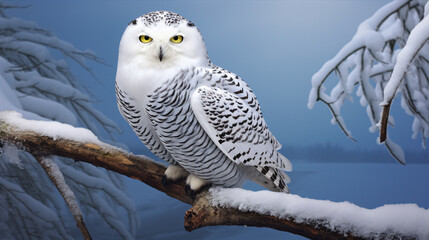 Nature's portrait: a magnificent snowy owl against a backdrop of pristine snow..