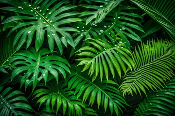 palm tree leaf background,A closeup nature view of palms and monstera and fern leaf background