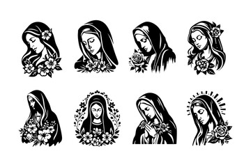 Virgin Mary with Flowers Vector Collection