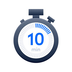 10 min timer and Stopwatch icons. Countdown symbol. Kitchen timer icon. Vector illustration