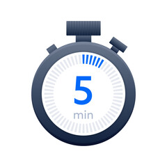 5 min timer and Stopwatch icons. Countdown symbol. Kitchen timer icon. Vector illustration