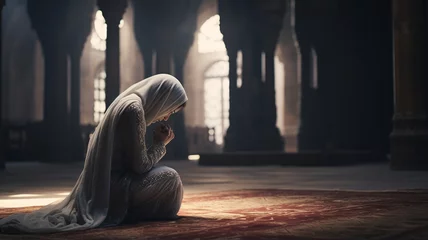 Foto op Plexiglas praying young woman in mosque. © Vahagn