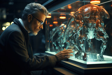 A scientist advocating for responsible AI development, emphasizing the moral implications of artificial intelligence. Concept of technological ethics. Generative Ai.