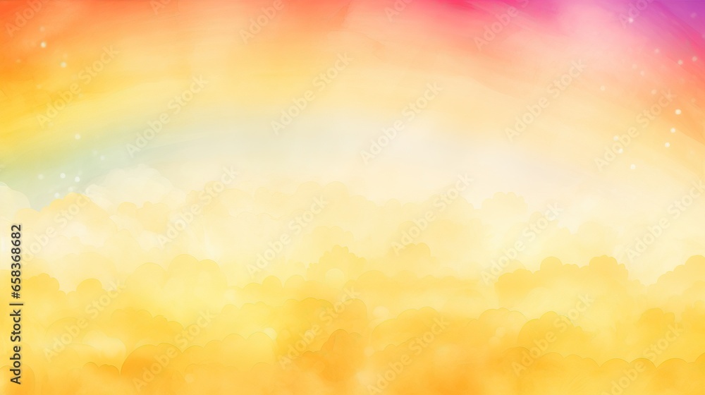 Poster a rainbow colored background with clouds and a star in the sky. generative ai