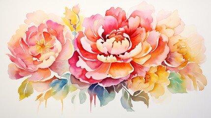  a painting of three large flowers on a white background with watercolors.  generative ai