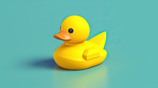  a yellow rubber ducky sitting on a blue surface with its head turned to the side.  generative ai