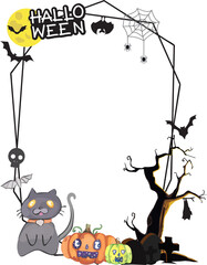 Halloween scary frame on transparent background.