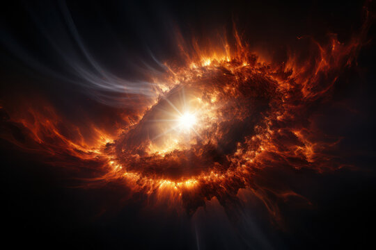 An image of the sun's corona during a solar eclipse, illustrating the sun's dynamic and powerful nature. Concept of solar phenomena. Generative Ai.