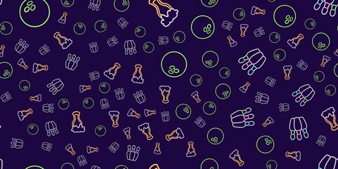 seamless pattern beer glowing desktop icon, neon bowling ball sticker, neon skittles figure, glowing figure, neon geometrical figures 