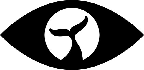 Dolphin watching icon isolated on transparent background. Human eye with dolphin tail silhouette vector illustration
