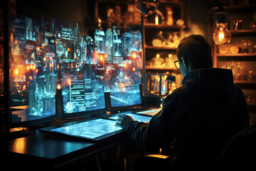 A bioinformatician using computer algorithms to analyze large-scale biological data. Concept of bioinformatics. Generative Ai.