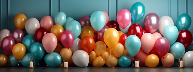 Fototapeta na wymiar Playful Festive Arrangement Balloon, Gifts, and Gift Box Image to Add Playfulness Generative AI