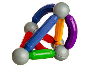 Magnetic constructor for children for the development of motor skills, details of constructors isolated on a white background, close-up