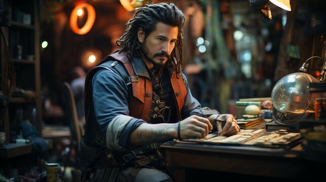 Artisan in a Detailed Workshop Focused on Crafting