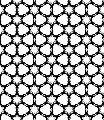 Naklejka premium Black and white seamless abstract pattern. Background and backdrop. Grayscale ornamental design. Mosaic ornaments. Vector graphic illustration. EPS10.