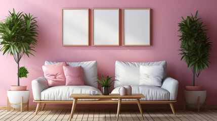 Double Poster Picture Frame Mockup on Pink Background