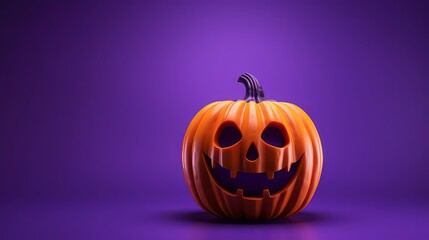  a halloween pumpkin with a creepy face on a purple background.  generative ai