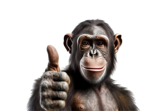 A monkey giving a thumbs up isolated  on transparent background.