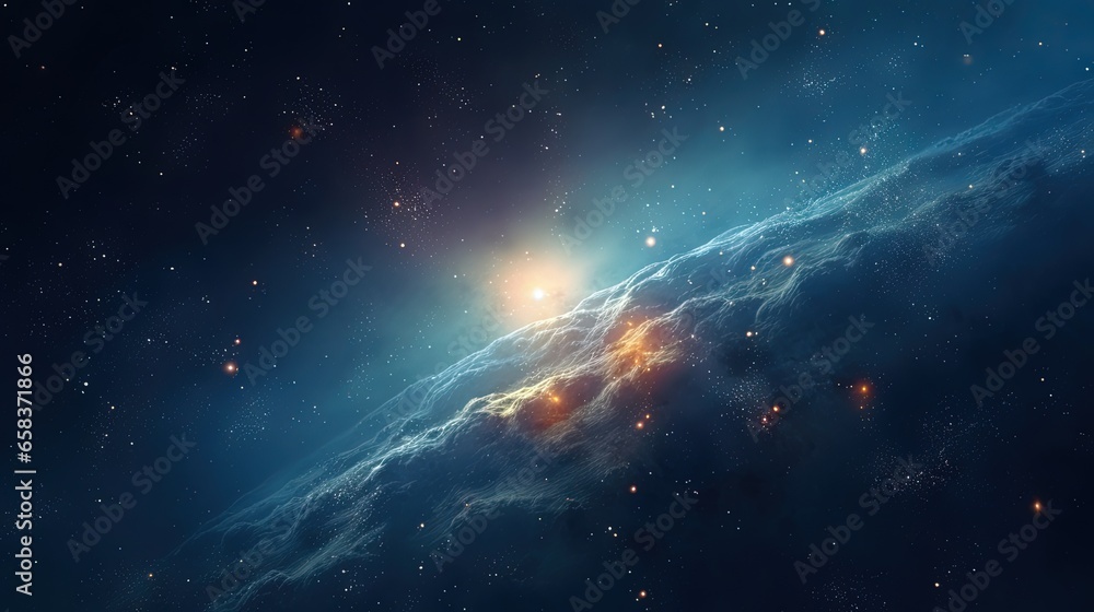 Poster an image of a space scene with stars and a bright light. generative ai