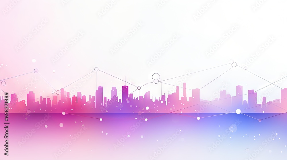 Poster a cityscape with lines and dots in the sky. generative ai