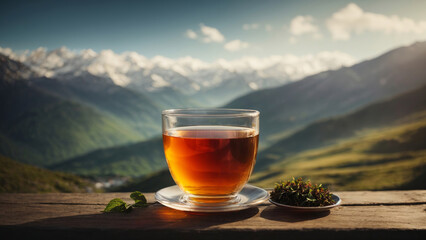 Elevation Elegance - Tea Cup with Mountain View