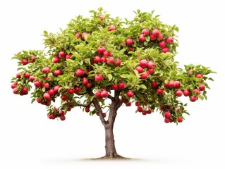 Apple tree with apples isolated on white, concept of harvest, agriculture and fruit gardening, pick up event.
