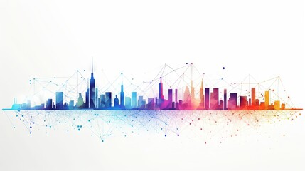  a city skyline with lines and dots on a white background.  generative ai