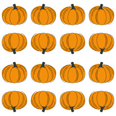 Hand drawn pumpkin seamless pattern. Modern linear style with colorful spots. Minimalist fall holiday background vector illustration. Ideal for fabric, textile, prints, wrapping paper.