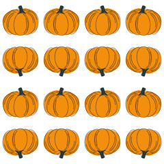 Hand drawn pumpkin seamless pattern. Modern linear style with colorful spots. Minimalist fall holiday background vector illustration. Ideal for fabric, textile, prints, wrapping paper.