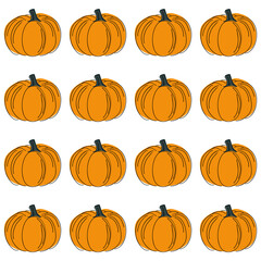 Hand drawn pumpkin seamless pattern. Modern linear style with colorful spots. Minimalist fall holiday background vector illustration. Ideal for fabric, textile, prints, wrapping paper.