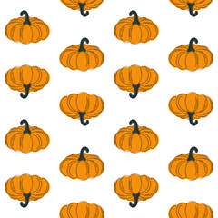 Hand drawn pumpkin seamless pattern. Modern linear style with colorful spots. Minimalist fall holiday background vector illustration. Ideal for fabric, textile, prints, wrapping paper.