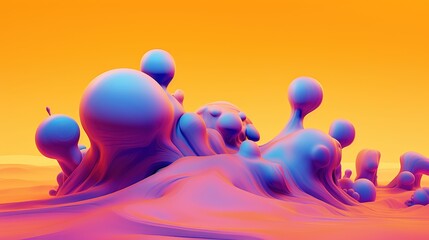 3D abstract art piece surreal shape. Structured organic formation. Amorphous form on orange background with colour gradient. Illustration for cover, card, postcard, interior design, decor or print.