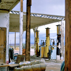 Old gas station in ghost town