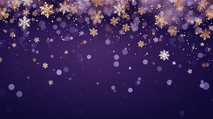  a purple background with gold snowflakes and bubbles of snow.  generative ai