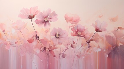  a painting of pink flowers on a pink and white background.  generative ai