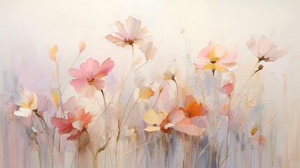  a painting of pink and yellow flowers on a white background.  generative ai