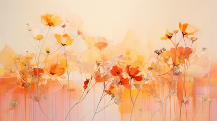 Obraz na płótnie Canvas a painting of orange and yellow flowers with a white background. generative ai