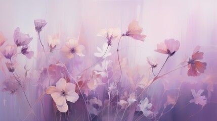  a painting of a bunch of flowers on a purple background.  generative ai