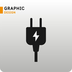 Drawing of the charger. The power supply is in a black flat style. Silhouette graphics of the voltage plug.