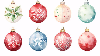 Set of creative Merry Christmas balls for Christmas tree decoration. Watercolor collection.
