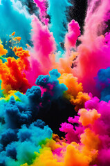Fototapeta na wymiar a colorful cloud of smoke on a black background.