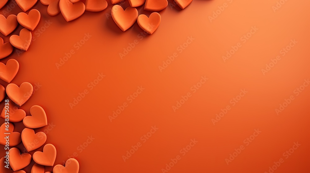 Poster a bunch of hearts on an orange background with space for text. generative ai
