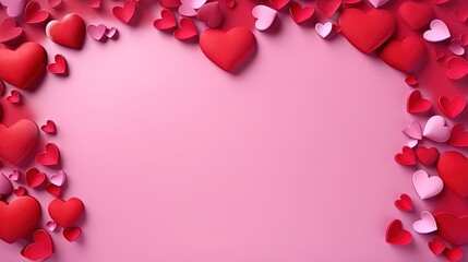  a pink background with lots of red and pink hearts on it.  generative ai
